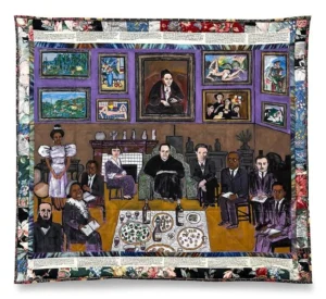 Faith-Ringgold-Dinner-at-Gertrude-Steins-The-French-Collection-Part-II-10-1991.-Acrylic-on-canvas-and-ink-on-stitched.-Photo-Sothebys-1