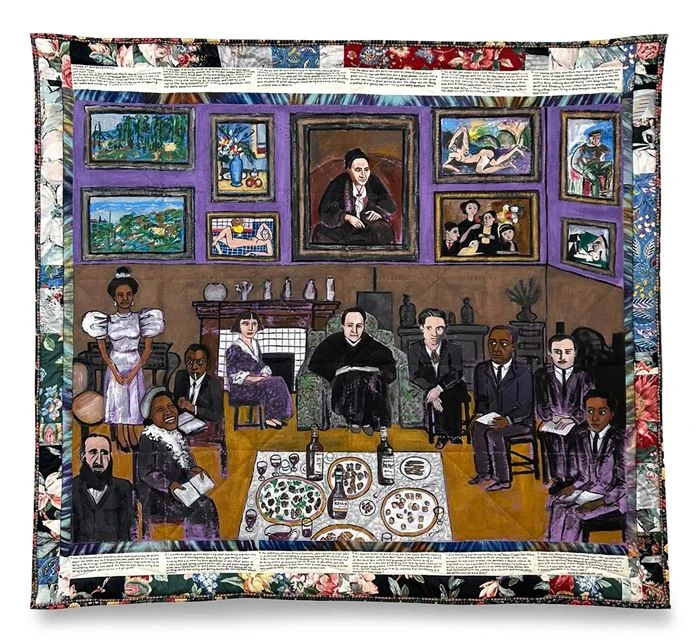 Faith-Ringgold-Dinner-at-Gertrude-Steins-The-French-Collection-Part-II-10-1991.-Acrylic-on-canvas-and-ink-on-stitched.-Photo-Sothebys-1