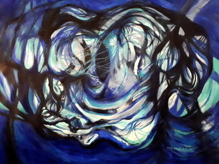 Abstract acrylic painting applied on canvas by the artist Zena Ghossoub; titled Flower-II
