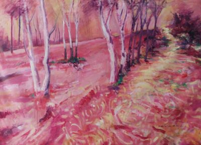 Sacred-Forest--scaled Sacred Forest is an acrylic landscape painting by the artist Zena Ghossoub