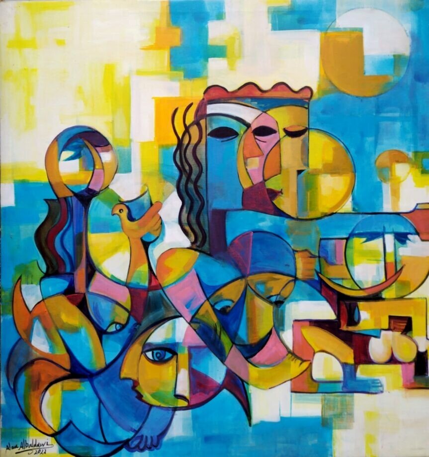 Confusion-size-90x90cm-mixed-medium-acrylic-oil-by Alaa Albaldawi